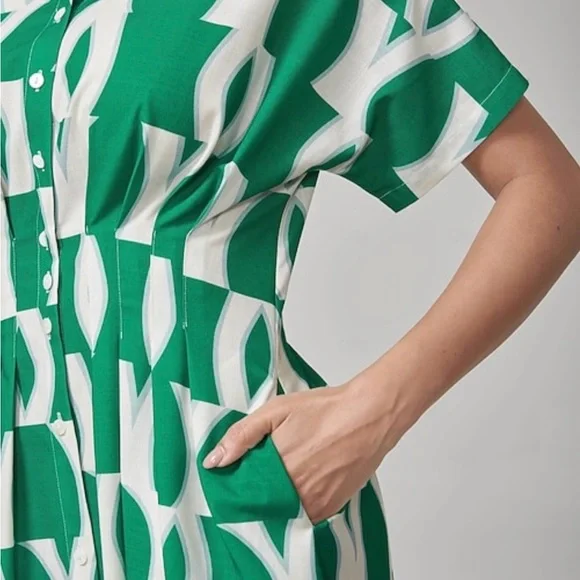 Anthropologie Green Patterned Women's Dress, size small petite - Picture 4 of 10